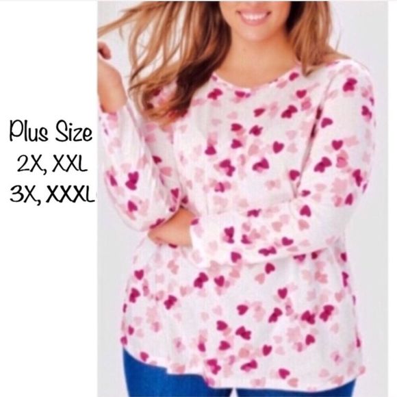 Pink Heart Valentine Print Top Plus Size - Picture 1 of 8